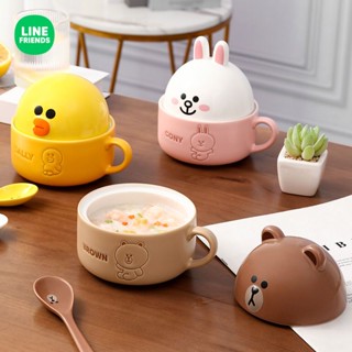 [Line Friends] ถ้วยเซรามิค พร้อมฝาปิด สําหรับใส่อาหารเช้า สลัด