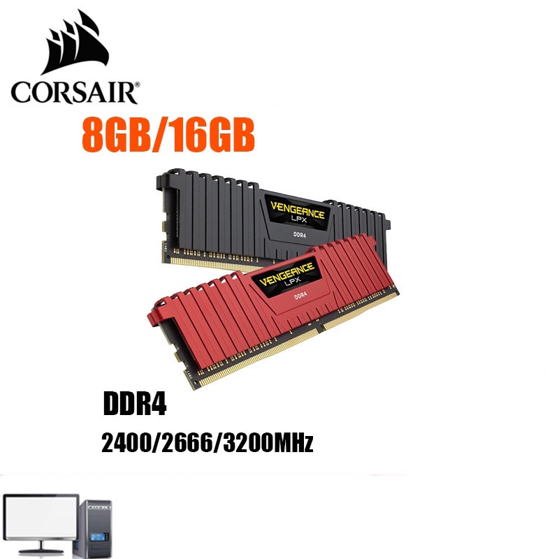 Corsair Vengeance โมดูลหน่วยความจําเดสก์ท็อป LPX 8GB 16GB DDR4 2400Mhz 2666Mhz 3200MHZ PC4-19200 21300 DIMM