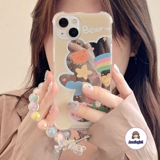 เคสโทรศัพท์มือถือ แบบนิ่ม ป้องกันฝุ่น ลายดอกไม้ และหมี มีกระจก สําหรับ Iphone 11 12 13 Pro Max 14 Pro Max