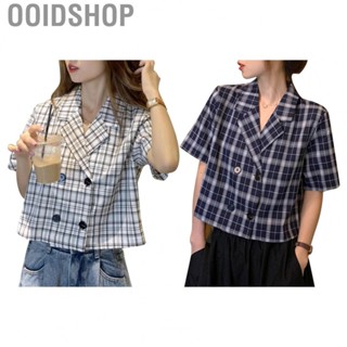 Ooidshop Women Plaid Short Shirt  Short Sleeves Plaid Shirt Turn Down Collar Skin Friendly  for Work