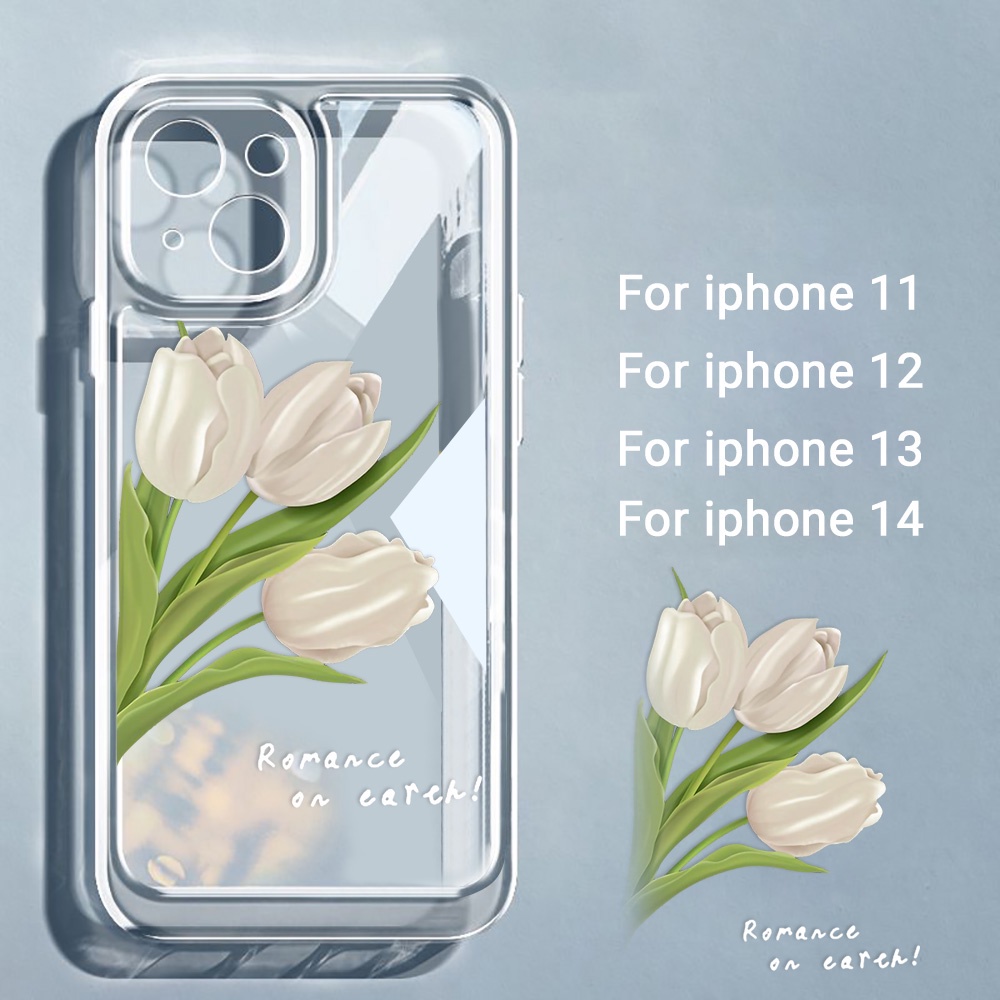 เคสโทรศัพท์อวกาศ TPU นุ่มทิวลิป Compatible for iPhone 11 14 13 12 Pro Max 7Plus 8Plus XR XS Max SE ส่งจากกรุงเทพ