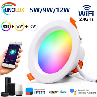 หลอดไฟอัจฉริยะ ไฟเพดาน LED Wifi Tuya ชีวิตที่ฉลาด จุดหรี่ โคมไฟบลูทู ธ 5W 9W 12W RGB เปลี่ยนแสงเย็นอบอุ่น ทำงานกับ Alexa Google Home