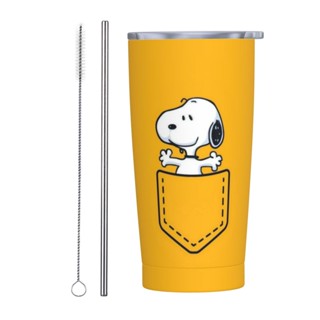 Snoopy แก้วกาแฟสเตนเลส 20 ออนซ์ พร้อมฝาปิด และหลอด สองชั้น สุญญากาศ แก้วกาแฟ แก้วน้ํา นํากลับมาใช้ใหม่ได้ ถ้วยความร้อน