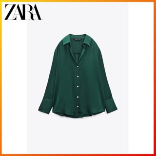 Zara เสื้อเชิ้ต ผ้าซาติน ทรงหยดน้ํา แฟชั่นฤดูใบไม้ร่วง และฤดูหนาว สําหรับผู้หญิง 8741256 529