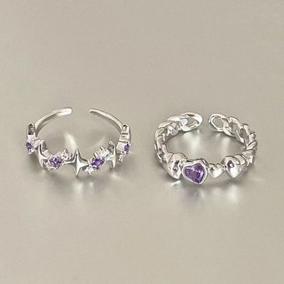 Two sets of purple diamond love rings for girls, with a small group of insets that gently connect with their best friends. The opening of the two can be adjusted, and the index fin