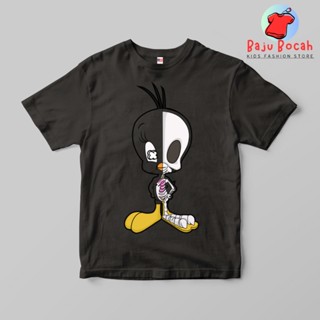 Baju Boys เสื้อยืดลําลอง สําหรับเด็กผู้ชาย อายุ 1-9 ปี แขนสั้น พิมพ์ลาย TWEETY HALF SKELETON