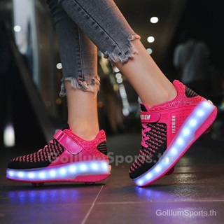 พร้อมส่ง รองเท้าผ้าใบโรลเลอร์สเก็ต มีไฟ LED เรืองแสง ไซซ์ 29-40 ถอดออกได้ สําหรับเด็ก DG8F