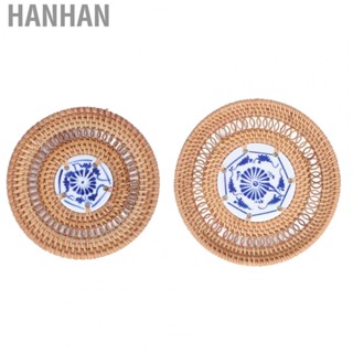 Hanhan Porcelain Coaster Round Blue White Porcelain Cup Holder For Basil Rattan Cups