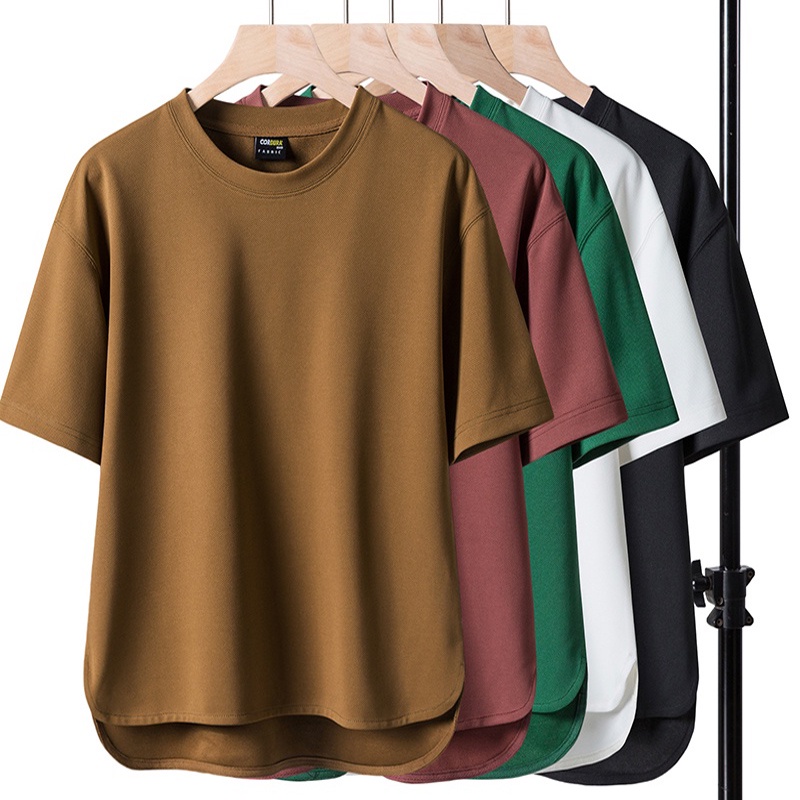 เสื้อยืดลําลอง แขนสั้น คอกลม ทรงหลวม ลายวาฟเฟิล สําหรับผู้ชาย และผู้หญิง