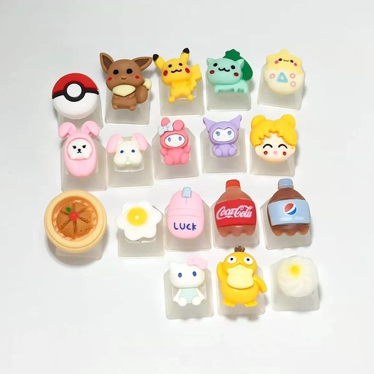 ปุ่มกดคีย์บอร์ด PSYDUCK แบบโปร่งแสง แฮนด์เมด ลายโปเกม่อนน่ารัก สีชมพู