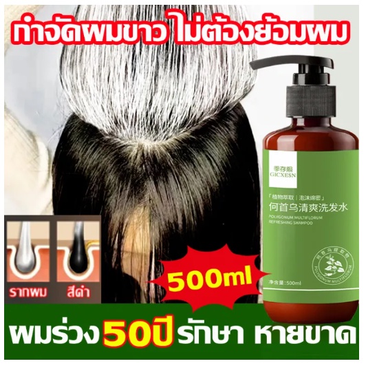 เปลี่ยนผมขาวเป็นผมดำ Jichunxi แชมพูปิดผมหงอก แก้ผมหงอกถาวร 500ML แชมพูเหอโส่วอู แชมภูปิดผมขาว แก้ผมหงอก แชมพูปิดหงอก