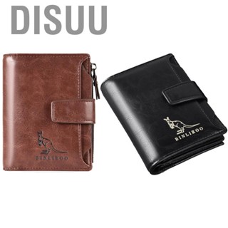 Disuu PU Leather Men Wallet Zipper No Degaussing Multi Screens Vertical Vintage Male Wallet for Travelling Working