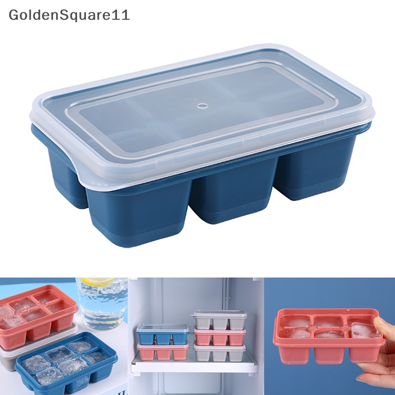 Gd ซิลิโคน Mould พร้อมฝาปิด DIY 6 ตารางด้านล่างนุ่ม ce Cube แม่พิมพ์สแควร์ผลไม้ Maker ถาดห้องครัวบาร์เครื่องมือ Acces GoldenSquare