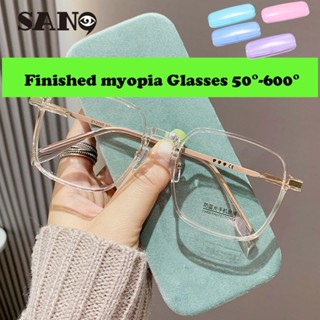 【พร้อมส่ง】【แว่นสายตาสั้นสําเร็จรูป 0°-600° 】แว่นตา กรอบพลาสติก ทรงสี่เหลี่ยม ป้องกันแสงสีฟ้า สไตล์เกาหลี สําหรับผู้หญิง