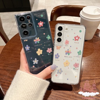 เคสโทรศัพท์ซิลิโคน แบบนิ่ม ลายดอกไม้ กันกระแทก ป้องกันเลนส์กล้อง สําหรับ Samsung S23 Ultra S22 S21 FE S20 Plus A30 A32 A03 Core