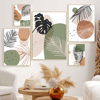 โปสเตอร์ภาพวาดผ้าใบ ลาย Boho Monstera Palm Botany Abstract Line สไตล์นอร์ดิก สําหรับตกแต่งผนัง ห้องนั่งเล่น