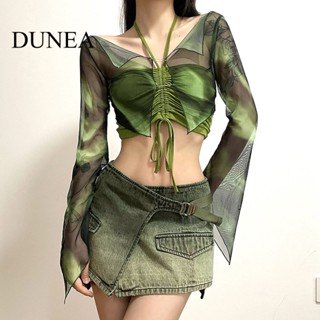 Dunea ชุดเสื้อเบลาส์ แขนยาว พิมพ์ลาย สองชิ้น แฟชั่นสําหรับผู้หญิง