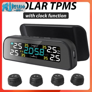 Rto TPMS ระบบตรวจสอบความดันลมยาง แบบไร้สาย พลังงานแสงอาทิตย์ หน้าจอ LCD เซนเซอร์ภายนอก 4 ตัว