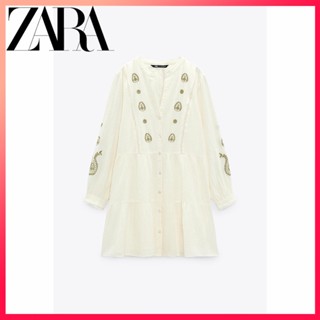 Zara ใหม่ ชุดเดรสสั้น ปักลาย สําหรับผู้หญิง