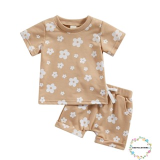 Babyclothes- ชุดเสื้อคอกลม แขนสั้น กางเกงขาสั้น พิมพ์ลายดอกไม้ สําหรับเด็กผู้ชาย และเด็กผู้หญิง