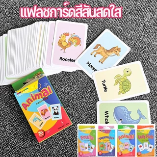 พร้อมส่ง แฟลชการ์ด บัตรภาพคำศัพท์ บัตรคำภาษาอังกฤษ แผ่นภาพสัตว์ ผัก ผลไม้ สัตว์ ศัพท์พื้นฐานเด็ก