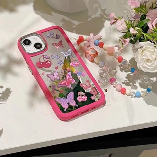 เคสโทรศัพท์มือถือ tpu แบบนิ่ม ลายผีเสื้อ สีชมพู สําหรับ iPhone 13promax 12promax 14 14promax 14pro 12pro 13pro