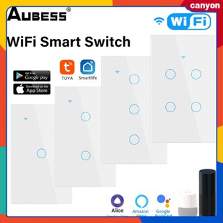 1/2/3/4gang Tuya Wifi Smart Switch Wall Touch Switch กระจกนิรภัยแผงสัมผัส Capacitive Touch Sense ฟังก์ชั่นจับเวลา Smart Speaker Voice Control canyon