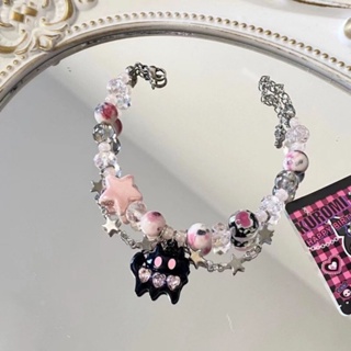 Dopamine Funny Cat Beaded Imitation Crystal Bracelet for Girls New Natural Stone Small Market Design Feeling Cold and Elegant, High Grade Handchain for Women