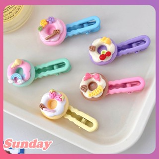 Creative Fun Donut Cream Hair Cake Hairpin Cute Bangs Broken Hair Girl Heart Duckbill Hair Accessories Headdress For Girl Gift Decoration [COD]