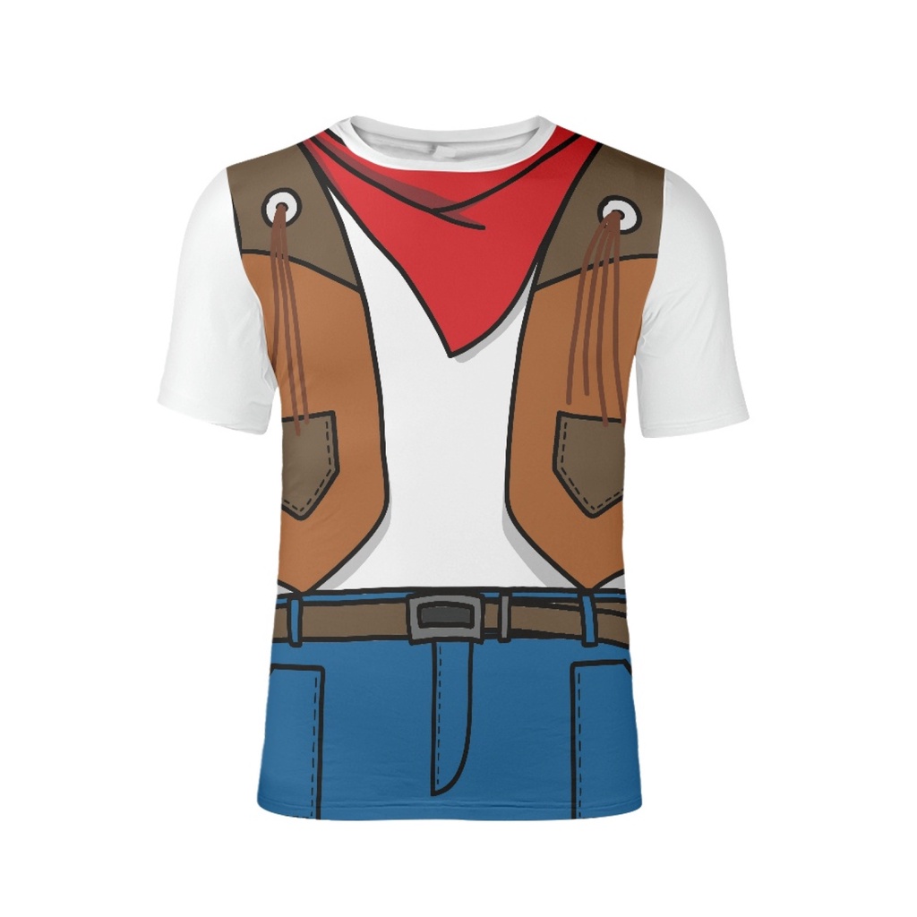 เสื้อยืดแขนสั้นลําลอง พิมพ์ลายการ์ตูนเกมคาวบอยน่ารัก ระบายอากาศ ขนาดใหญ่ สําหรับผู้ชาย