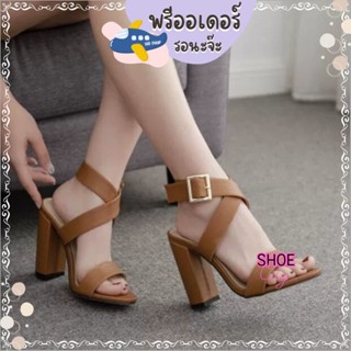 รองเท้ารัดข้อ ส้นสูง 4 นิ้ว สไตล์โมเดิร์น size 35-43 รองเท้าผู้หญิง shoe preorder ลด 50%