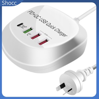 Shocc อะแดปเตอร์ฮับชาร์จ Usb 4 พอร์ต Pd20w Qc3.0 ชาร์จเร็ว หลายพอร์ต สําหรับโทรศัพท์มือถือ แท็บเล็ต