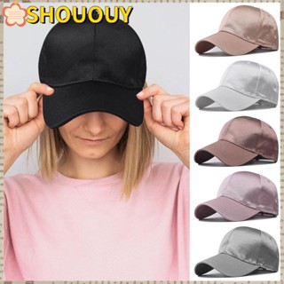 SHOUOUY หมวกเบสบอล ผ้าไหมซาติน สีพื้น แฟชั่นสําหรับผู้ชาย และผู้หญิง