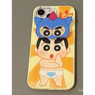 เคสป้องกันโทรศัพท์มือถือ ลายซุปเปอร์แมน และชินจัง พร้อมขาตั้ง สําหรับ iPhone 14promax 13 12 11