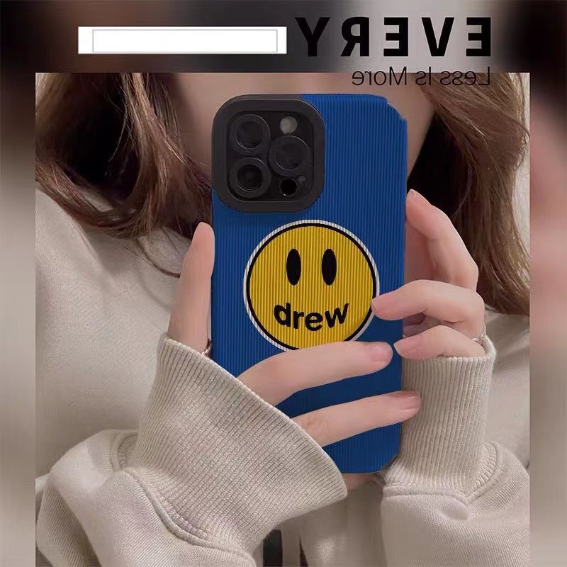 เคสโทรศัพท์มือถือ กันตก ลายหน้ายิ้ม สีฟ้า เรียบง่าย สําหรับ IPhone 7 7plus 8 8plus Xs XR 11 12 13 14 Pro Plus Promax