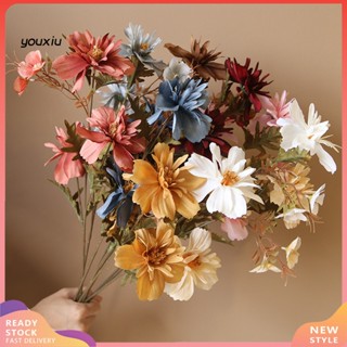 Youxiu Fake Flower Decorative Colorful Three Heads Branch Flower for Wedding