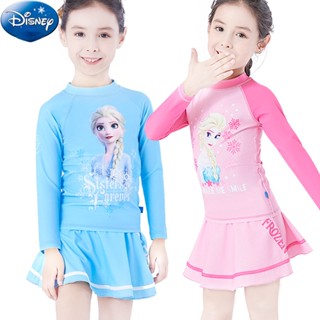 Disney ชุดว่ายน้ําเจ้าหญิงเอลซ่า กันแดด แบบแห้งเร็ว สําหรับเด็กผู้หญิง 0708