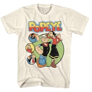 เสื้อยืดแขนสั้น คอกลม ผ้าฝ้ายแท้ พิมพ์ลายการ์ตูน Popeye Oliver Sailor Bobby สําหรับผู้ชาย และผู้หญิง S-5XL