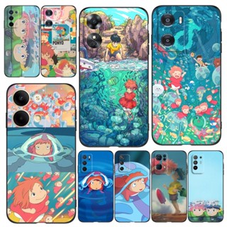 เคสโทรศัพท์มือถือ ซิลิโคนนิ่ม Tpu ลาย Ponyo on the Cliff สีดํา สําหรับ Oppo A15 A15S A76