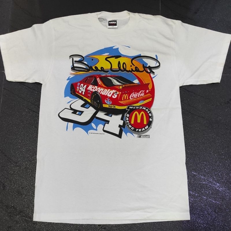 ดูดีนี่ เสื้อยืด NASCAR วินเทจ OVP Bill Elliott X McDonald ปี1995 สีสดมาก