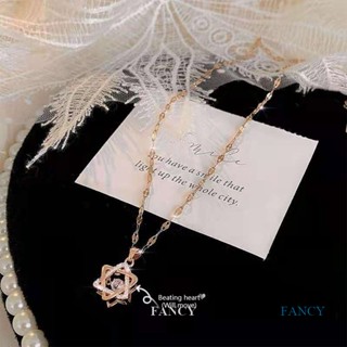 Fancy สร้อยคอโซ่เหล็กไทเทเนียม จี้รูปดาวหกแฉก สไตล์เกาหลี