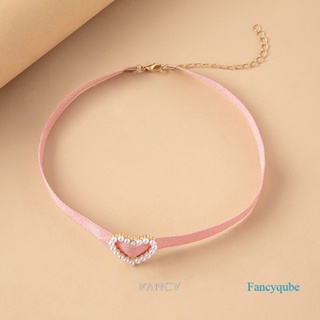 Fancy สร้อยคอโชคเกอร์ ผ้าลูกไม้ สีชมพูพีช น่ารัก แฟชั่นสําหรับผู้หญิง