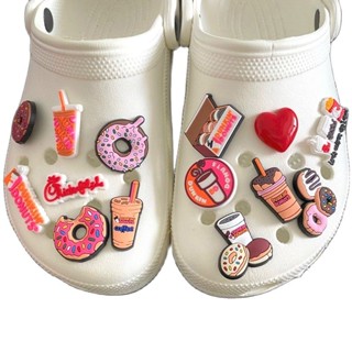 จี้การ์ตูน Milktea Jibbitz Hamburg Jibits Croc Pin Coffee Shoe Charms Dunkin Donuts Jibitz Crocks สําหรับผู้หญิง ตกแต่งรองเท้า