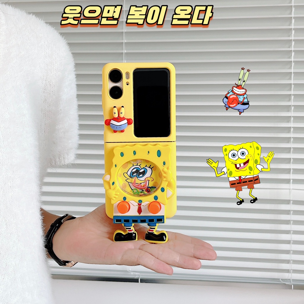 เคสโทรศัพท์มือถือแบบนิ่ม กันกระแทก ลายการ์ตูนสพันจ์บ็อบ 3D พร้อมสายโซ่คล้อง สําหรับ Oppo Find N2 flip N3 flip 5G
