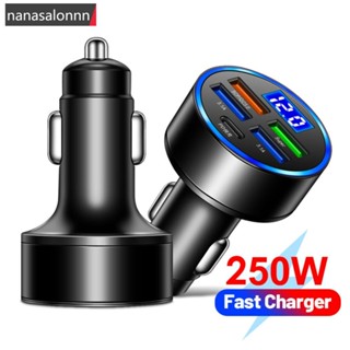 Nanasn| อะแดปเตอร์ชาร์จเร็ว 250W 4 พอร์ต USB QC3.0+PD Type C PD 12-24V A3G9 สําหรับรถยนต์