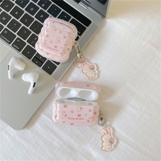 เคสหูฟังบลูทูธไร้สาย จี้รูปกระต่าย ดอกไม้ สีชมพู สําหรับ apple AirPods 1 2 3