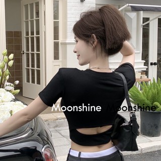 Moon  เสื้อครอป เสื้อแฟชั่นผู้หญิง y2k สีพื้น สําหรับผู้หญิง ใส่ไปคลับ ปาร์ตี้ 2023 NEW Jl1405 ทันสมัย สวย Stylish ทันสมัย A29J19I 36Z230909