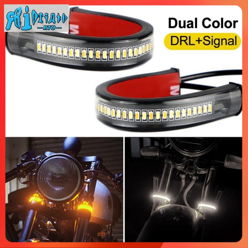 Rto 2 ชิ้น Universal LED รถจักรยานยนต์เปิด & DRL Amber สีขาว Moto Flasher แหวนส้อม Strip โคมไฟกระพริบ blinker 12 โวลต์