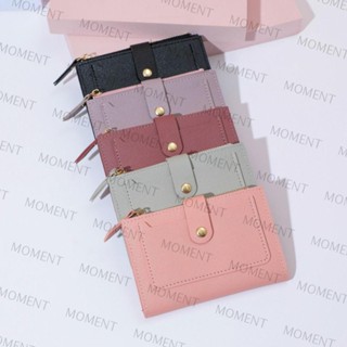 Moment กระเป๋าใส่บัตรเครดิต กระเป๋าเหรียญ หนัง PU ใบสั้น สีพื้น แฟชั่นสําหรับผู้หญิง