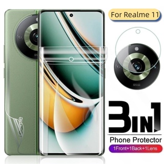 3 in 1 ฟิล์มไฮโดรเจลนิ่ม กันรอยหน้าจอ และกล้อง ไม่ใช่กระจก สําหรับ Realme 11 pro plus 11proplus 11pro+ Realme11pro Realme11